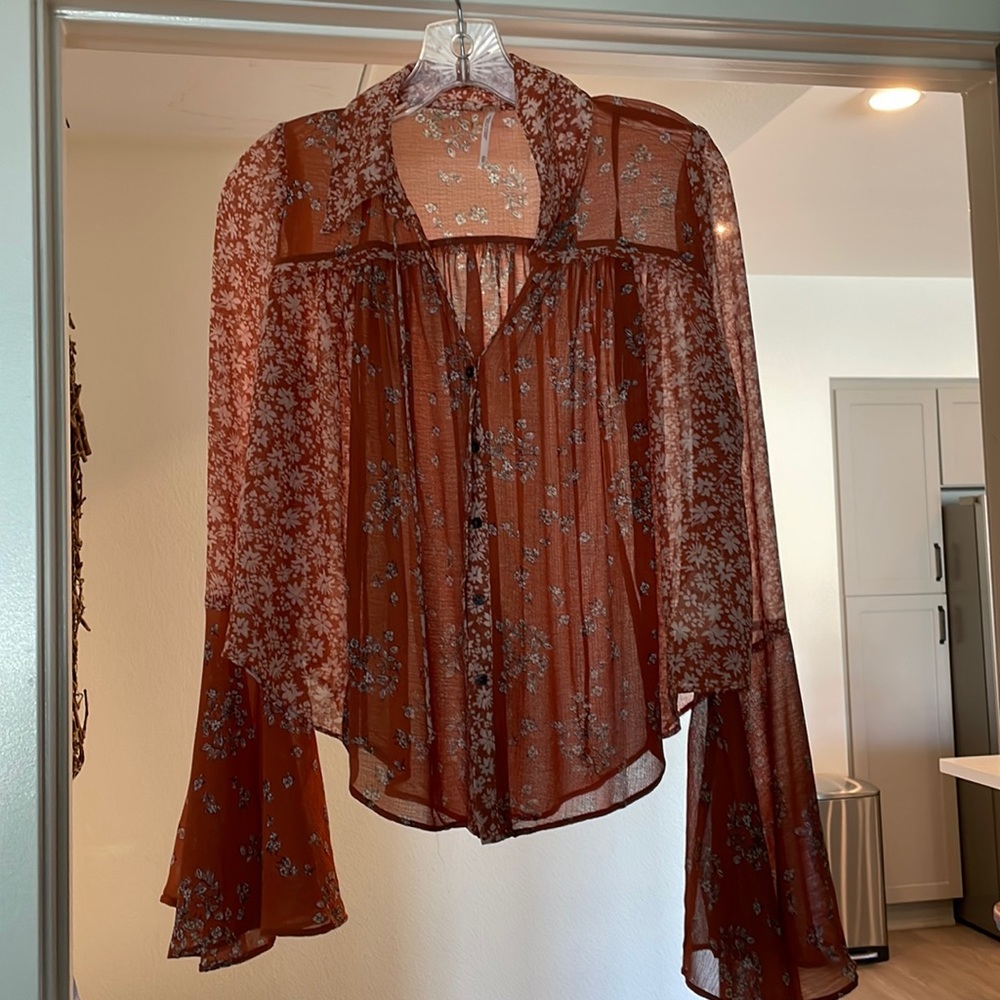 Free People sheer bell sleeve blouse - Picture 1 of 1